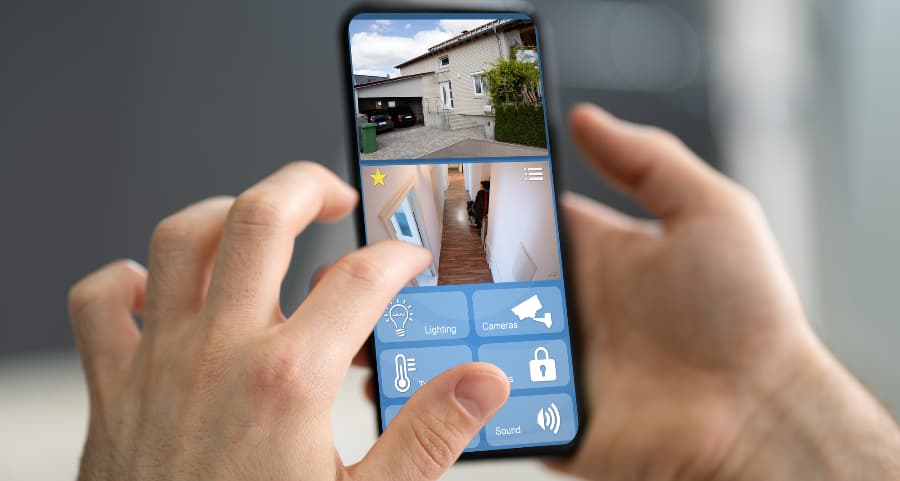Resident checking surveillance camera streams on a smartphone